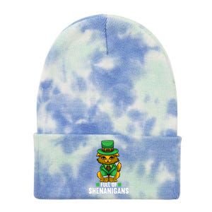 St Patricks Day Cat Full Of Shenanigans Gift Tie Dye 12in Knit Beanie