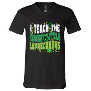 St Patrick Day Teach Little Leprechauns Saint Paddys Teacher V-Neck T-Shirt