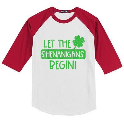 St Patricks Day Let The Shenanigans Begin Kids Colorblock Raglan Jersey