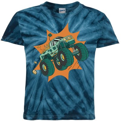 St Patrick's Day Monster Truck Kids Tie-Dye T-Shirt