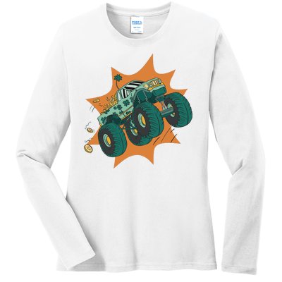 St Patrick's Day Monster Truck Ladies Long Sleeve Shirt