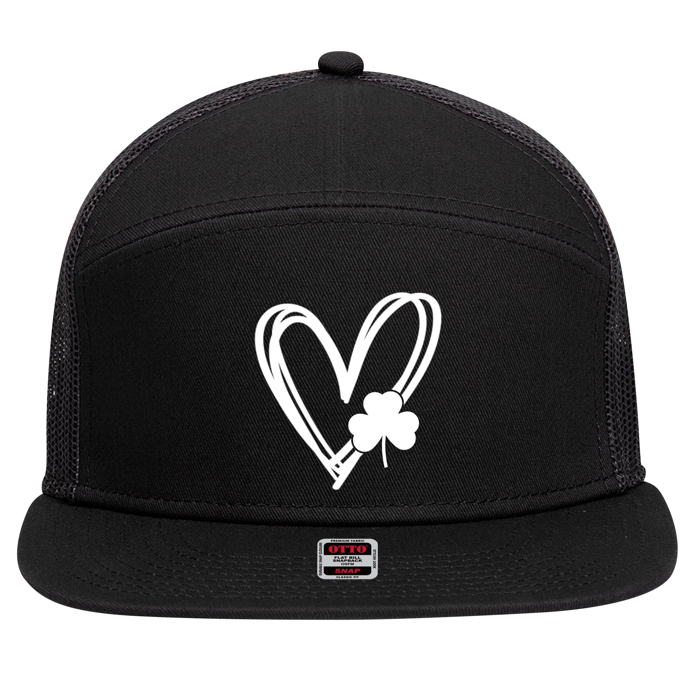 St Patrick's Day Clover Heart 7 Panel Mesh Trucker Snapback Hat