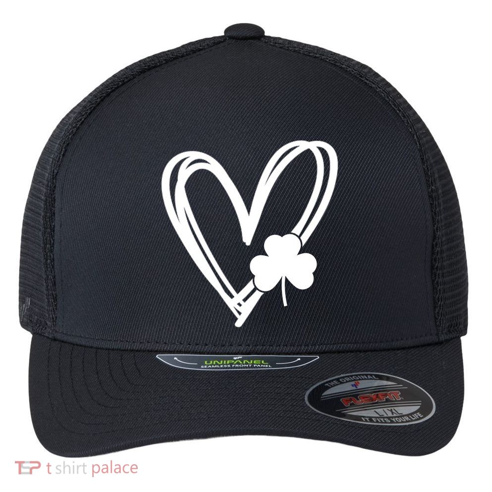 St Patrick's Day Clover Heart Flexfit Unipanel Trucker Cap