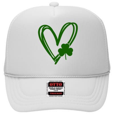 St Patrick's Day Clover Heart High Crown Mesh Back Trucker Hat