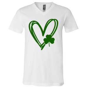 St Patrick's Day Clover Heart V-Neck T-Shirt