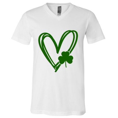 St Patrick's Day Clover Heart V-Neck T-Shirt