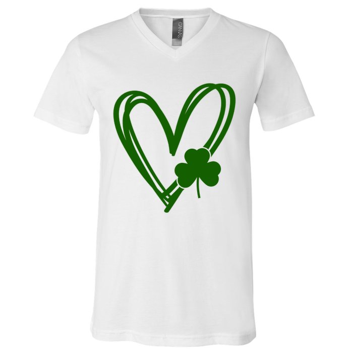 St Patrick's Day Clover Heart V-Neck T-Shirt