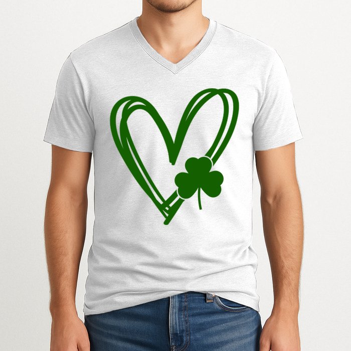 St Patrick's Day Clover Heart V-Neck T-Shirt