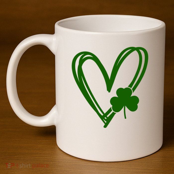 St Patrick's Day Clover Heart 11oz C Handle Ceramic Mug