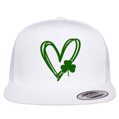 St Patrick's Day Clover Heart Flat Bill Trucker Hat