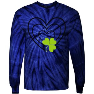 Saint Patrick's Day Green Heart Lucky Charm Paddy's Day Cute Tie-Dye Long Sleeve Shirt