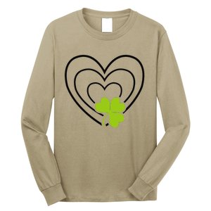 Saint Patrick's Day Green Heart Lucky Charm Paddy's Day Cute Long Sleeve Shirt