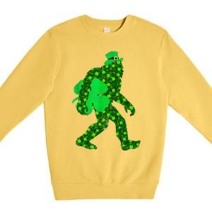 St Patricks Day Bigfoot Clover Leaf Irish Sasquatch Premium Crewneck Sweatshirt