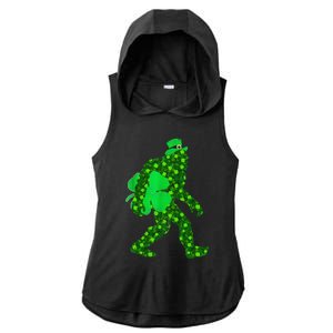 St Patricks Day Bigfoot Clover Leaf Irish Sasquatch Ladies PosiCharge Tri-Blend Wicking Draft Hoodie Tank