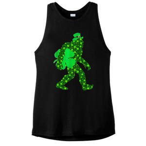 St Patricks Day Bigfoot Clover Leaf Irish Sasquatch Ladies PosiCharge Tri-Blend Wicking Tank