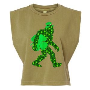 St Patricks Day Bigfoot Clover Leaf Irish Sasquatch Garment-Dyed Women's Muscle Tee