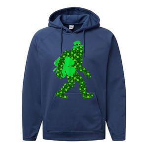 St Patricks Day Bigfoot Clover Leaf Irish Sasquatch Performance Fleece Hoodie