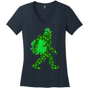 St Patricks Day Bigfoot Clover Leaf Irish Sasquatch Women's V-Neck T-Shirt