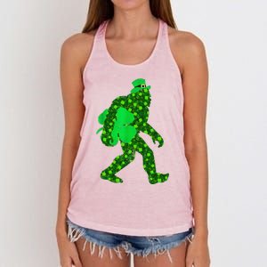 St Patricks Day Bigfoot Clover Leaf Irish Sasquatch Women's Knotted Racerback Tank