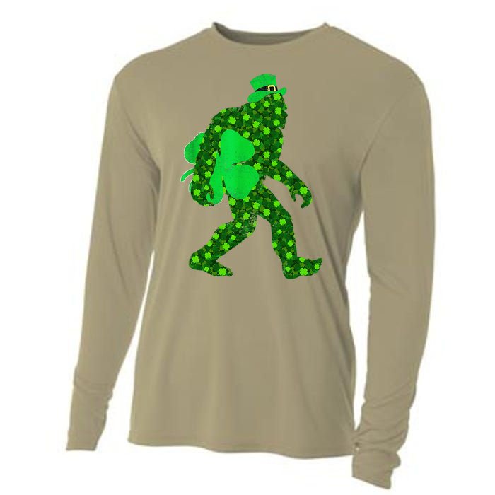 St Patricks Day Bigfoot Clover Leaf Irish Sasquatch Cooling Performance Long Sleeve Crew