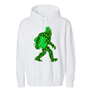 St Patricks Day Bigfoot Clover Leaf Irish Sasquatch Garment-Dyed Fleece Hoodie