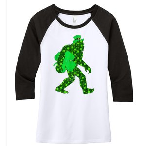 St Patricks Day Bigfoot Clover Leaf Irish Sasquatch Women's Tri-Blend 3/4-Sleeve Raglan Shirt