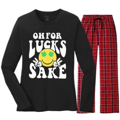 St Patricks Day Women Oh For Lucks Sake Shamrock Women's Long Sleeve Flannel Pajama Set 