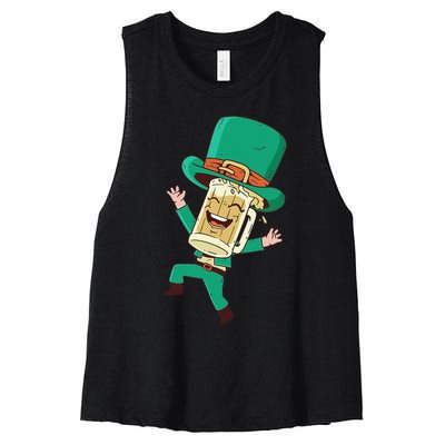 St Patrick's Day St Irish Beer Whiskey Shamrock Women's Racerback Cropped Tank