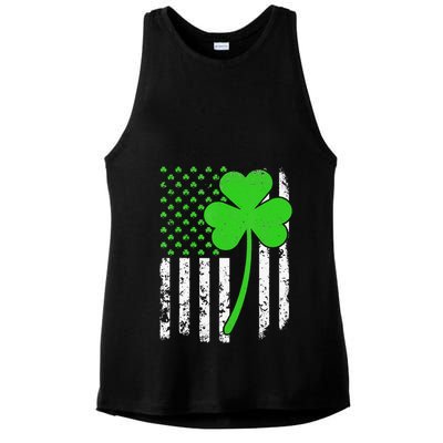 St. Patrick's Day Irish American Flag Shamrock Ladies PosiCharge Tri-Blend Wicking Tank