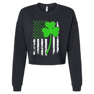 St. Patrick's Day Irish American Flag Shamrock Cropped Pullover Crew