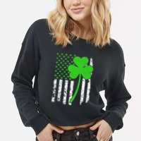 St. Patrick's Day Irish American Flag Shamrock Cropped Pullover Crew