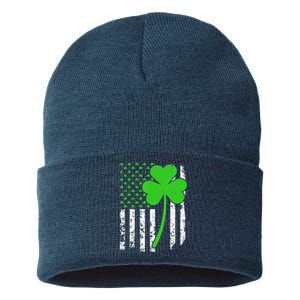 St. Patrick's Day Irish American Flag Shamrock Sustainable Knit Beanie