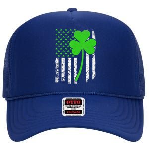 St. Patrick's Day Irish American Flag Shamrock High Crown Mesh Back Trucker Hat