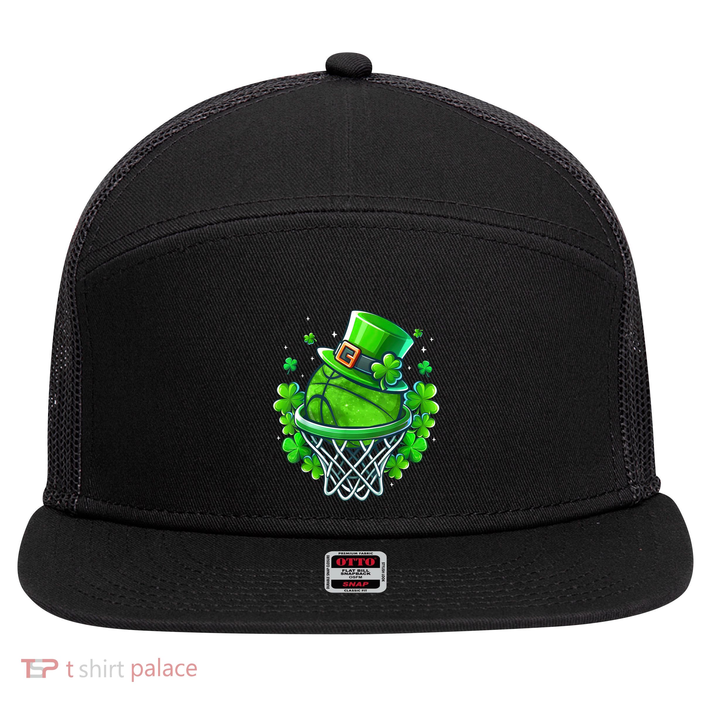 St Patricks Day Shamrock Basketball Irish Leprechaun 7 Panel Mesh Trucker Snapback Hat