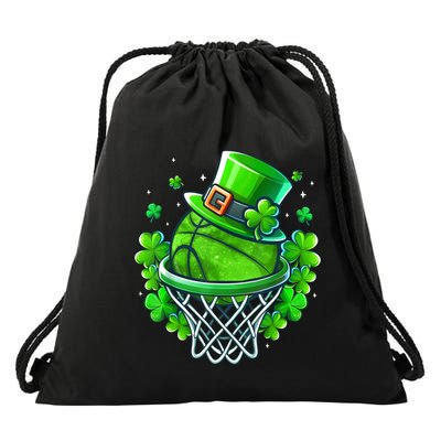 St Patricks Day Shamrock Basketball Irish Leprechaun Drawstring Bag