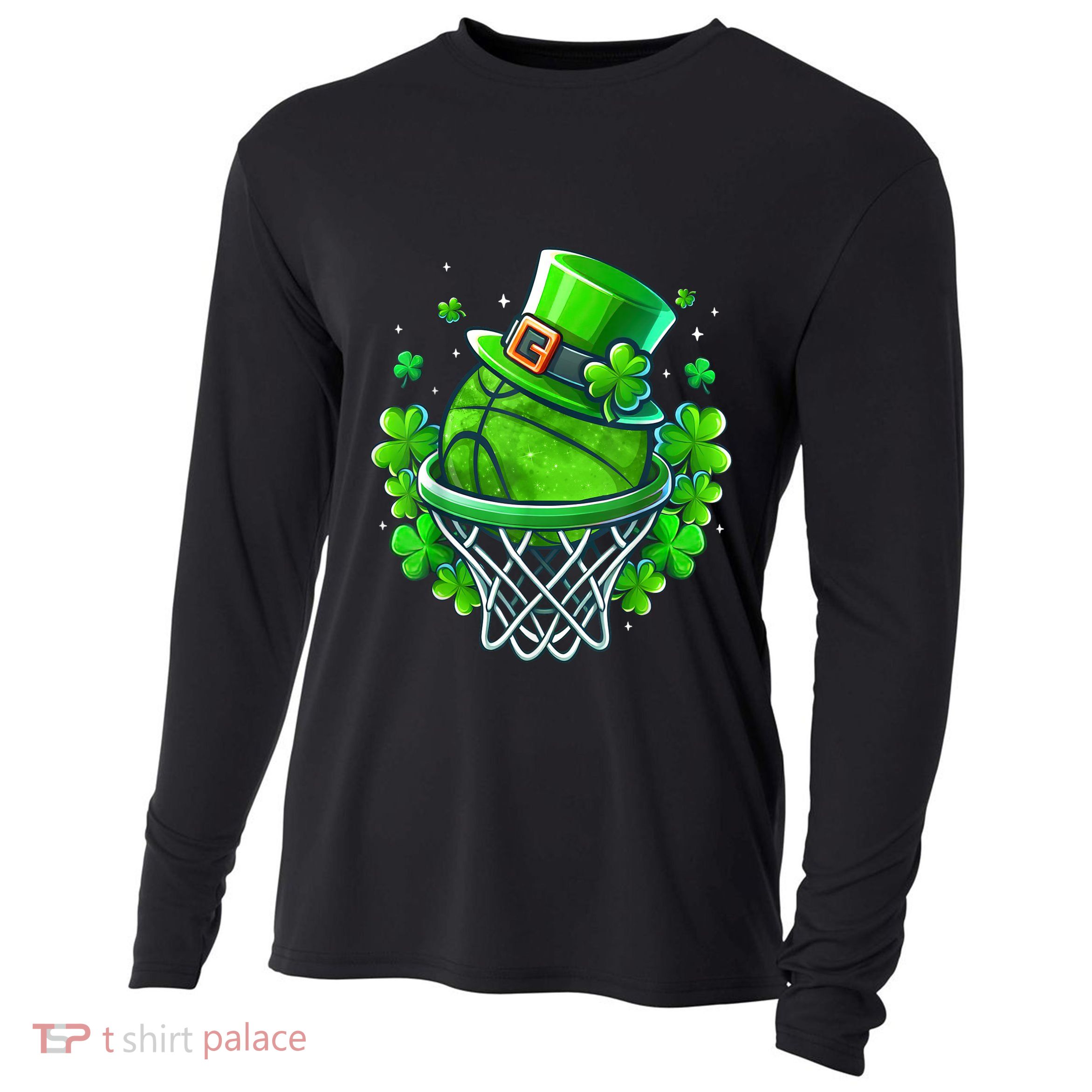 St Patricks Day Shamrock Basketball Irish Leprechaun Cooling Performance Long Sleeve Crew