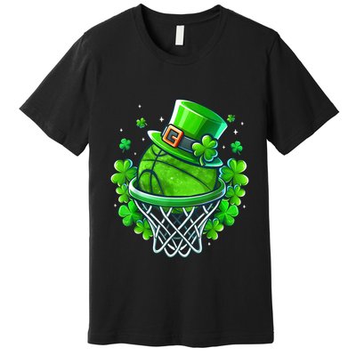 St Patricks Day Shamrock Basketball Irish Leprechaun Premium T-Shirt
