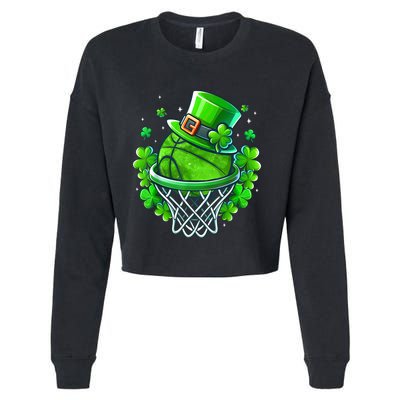 St Patricks Day Shamrock Basketball Irish Leprechaun Cropped Pullover Crew
