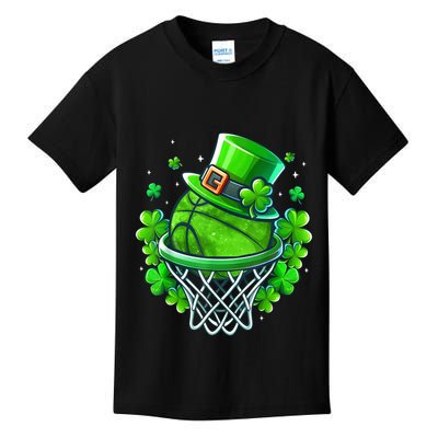 St Patricks Day Shamrock Basketball Irish Leprechaun Kids T-Shirt