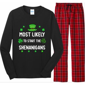 St Patricks Day Shamrock Most Likely To Start The Shenanigan Long Sleeve Pajama Set