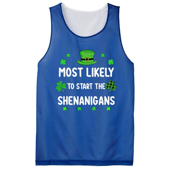 St Patricks Day Shamrock Most Likely To Start The Shenanigan Mesh Reversible Basketball Jersey Tank