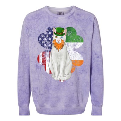 St Patricks Day Irish American Flag Khao Ee Cat Gift Colorblast Crewneck Sweatshirt