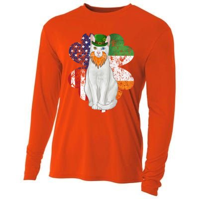 St Patricks Day Irish American Flag Khao Ee Cat Gift Cooling Performance Long Sleeve Crew