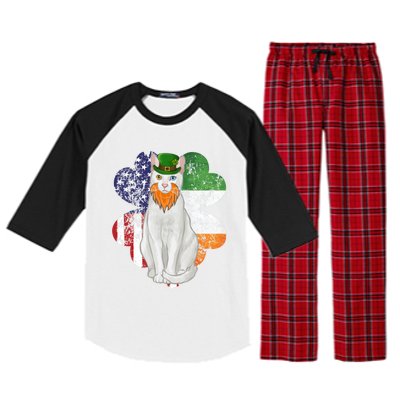 St Patricks Day Irish American Flag Khao Ee Cat Gift Raglan Sleeve Pajama Set