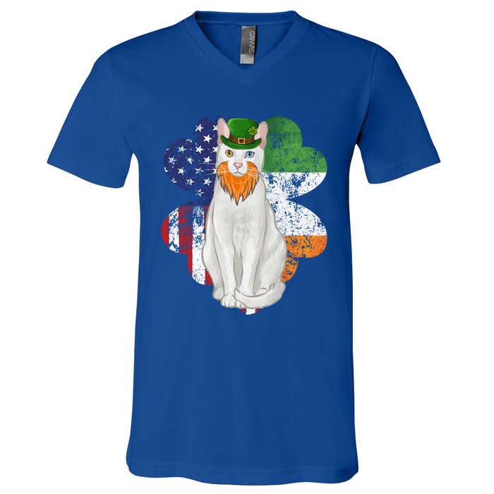 St Patricks Day Irish American Flag Khao Ee Cat Gift V-Neck T-Shirt