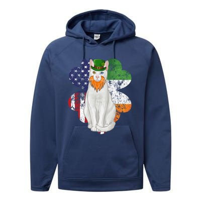 St Patricks Day Irish American Flag Khao Ee Cat Gift Performance Fleece Hoodie