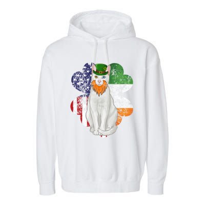 St Patricks Day Irish American Flag Khao Ee Cat Gift Garment-Dyed Fleece Hoodie