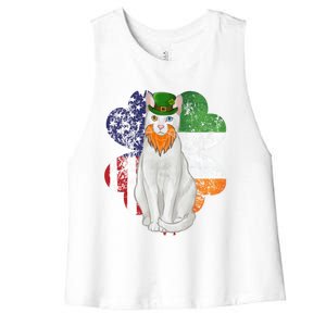 St Patricks Day Irish American Flag Khao Ee Cat Gift Women's Racerback Cropped Tank