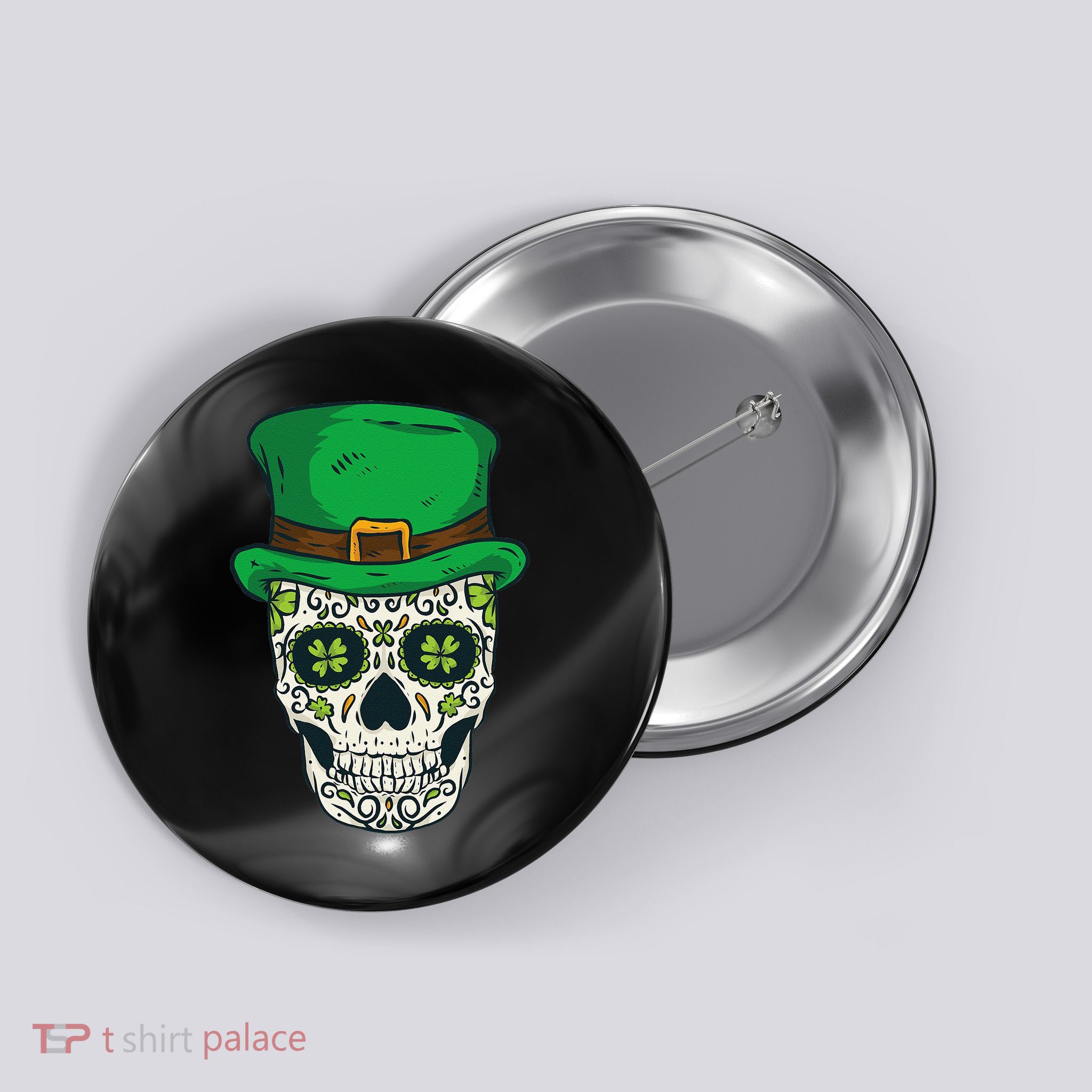 St Patrick's Day Sugar Skull Day Of Dead Saint Patricks Button