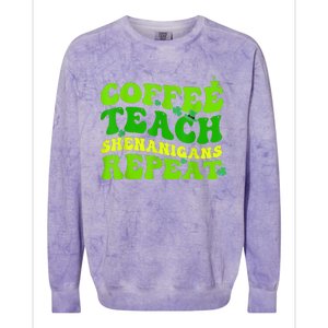 St Patricks Day Coffee Teach Shenanigans Repeat Teacher Colorblast Crewneck Sweatshirt